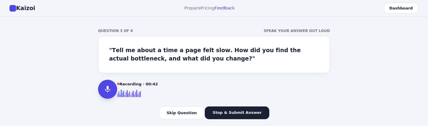 Kaizoi mock interview voice recording screen